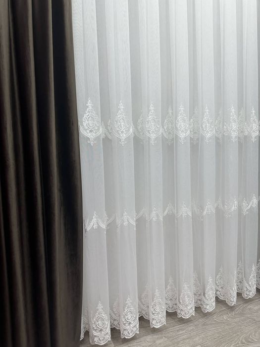 Тюль бамбук з вишивкою, гардины фіранки турецька, штори