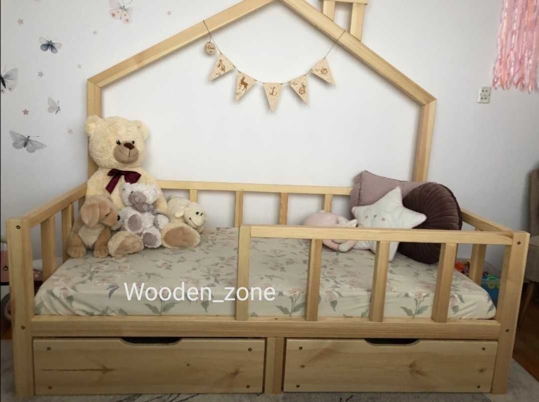 Łóżko, łóżeczko dziecięce domek drewniane 160x80