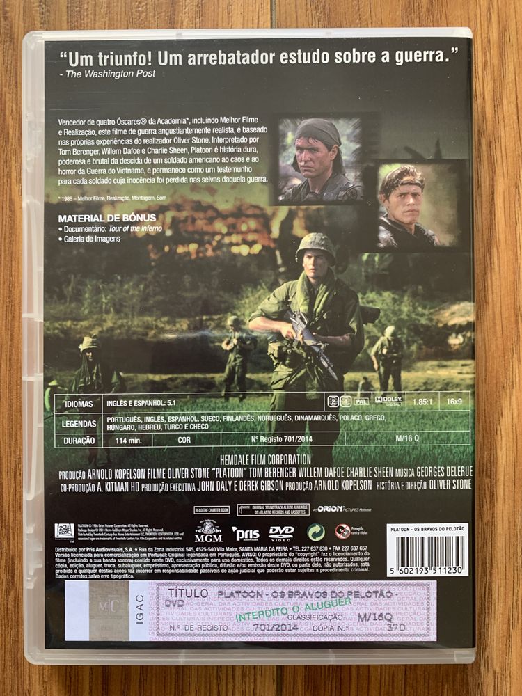 Platoon - Os Bravos do Pelotão - Oliver Stone - dvd