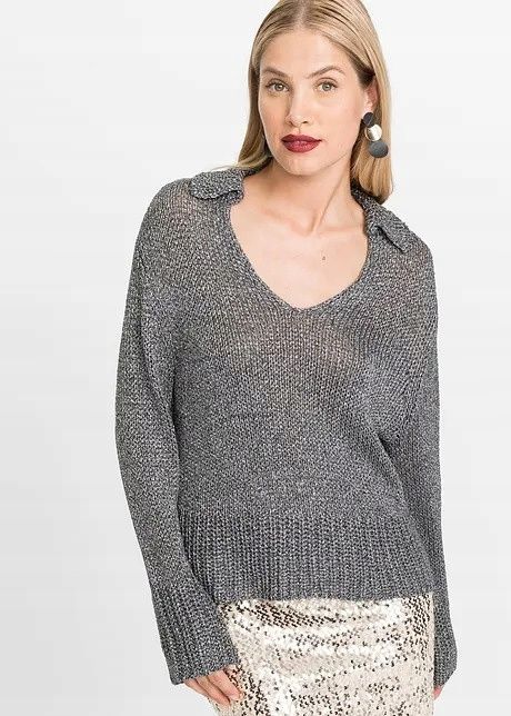 B.P.C sweter ze srebrną nitką i kołnierzykiem r.44/46