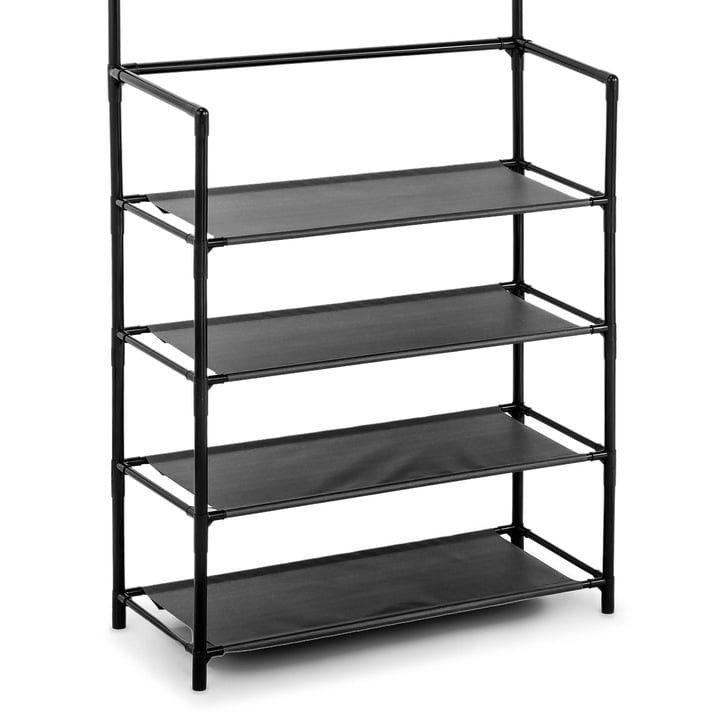Stojak na Ubrania i Buty–Metalowy, Czarny,Design z Półkami i Haczykami
