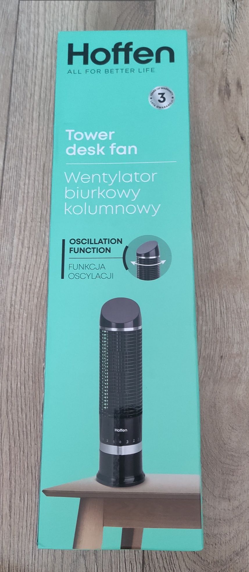 Wentylator biurkowy kolumnowy czarny Hoffen nowy
