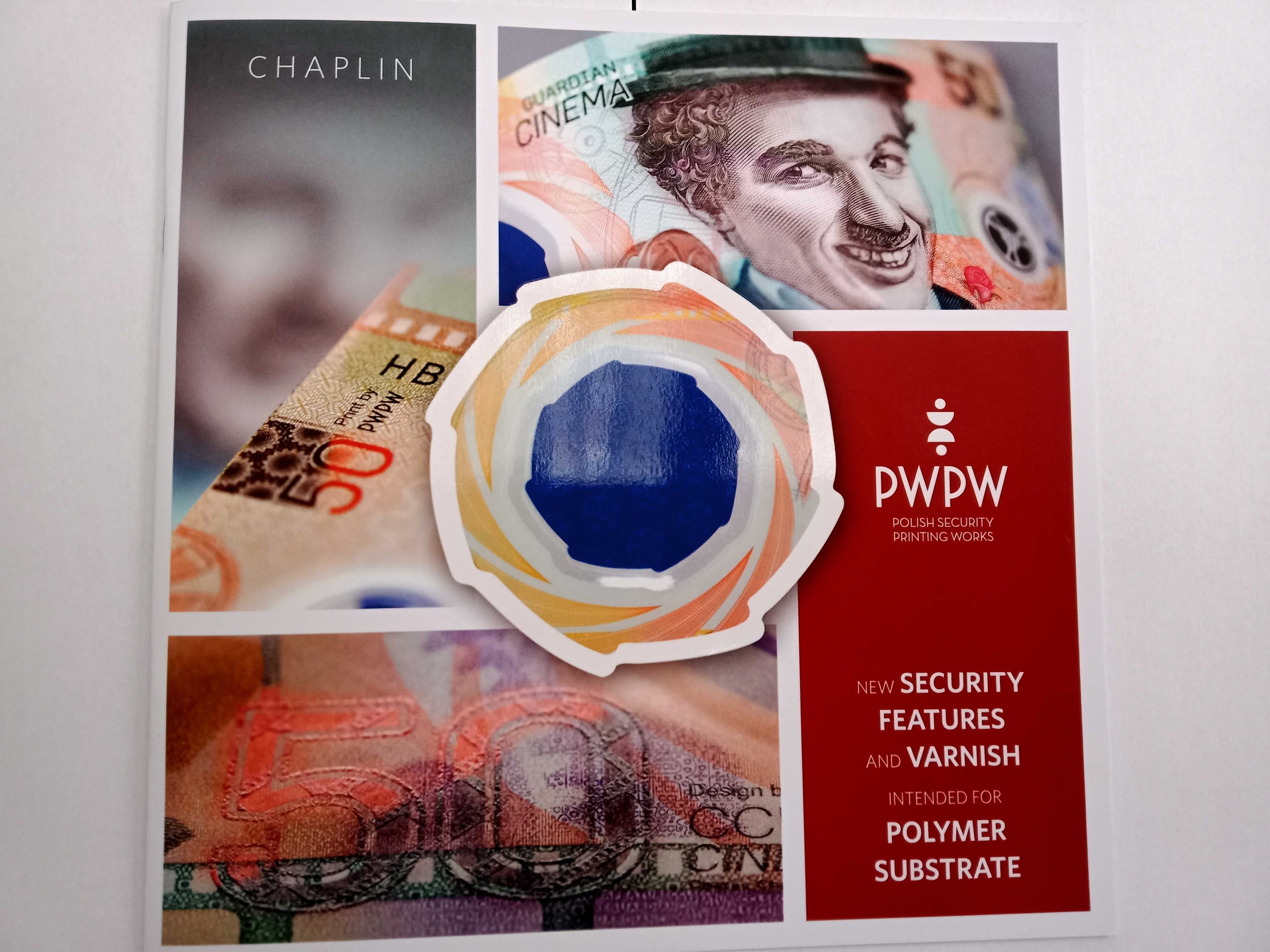Banknot testowy PWPW Guardian Cinema CHARLIE CHAPLIN + folder