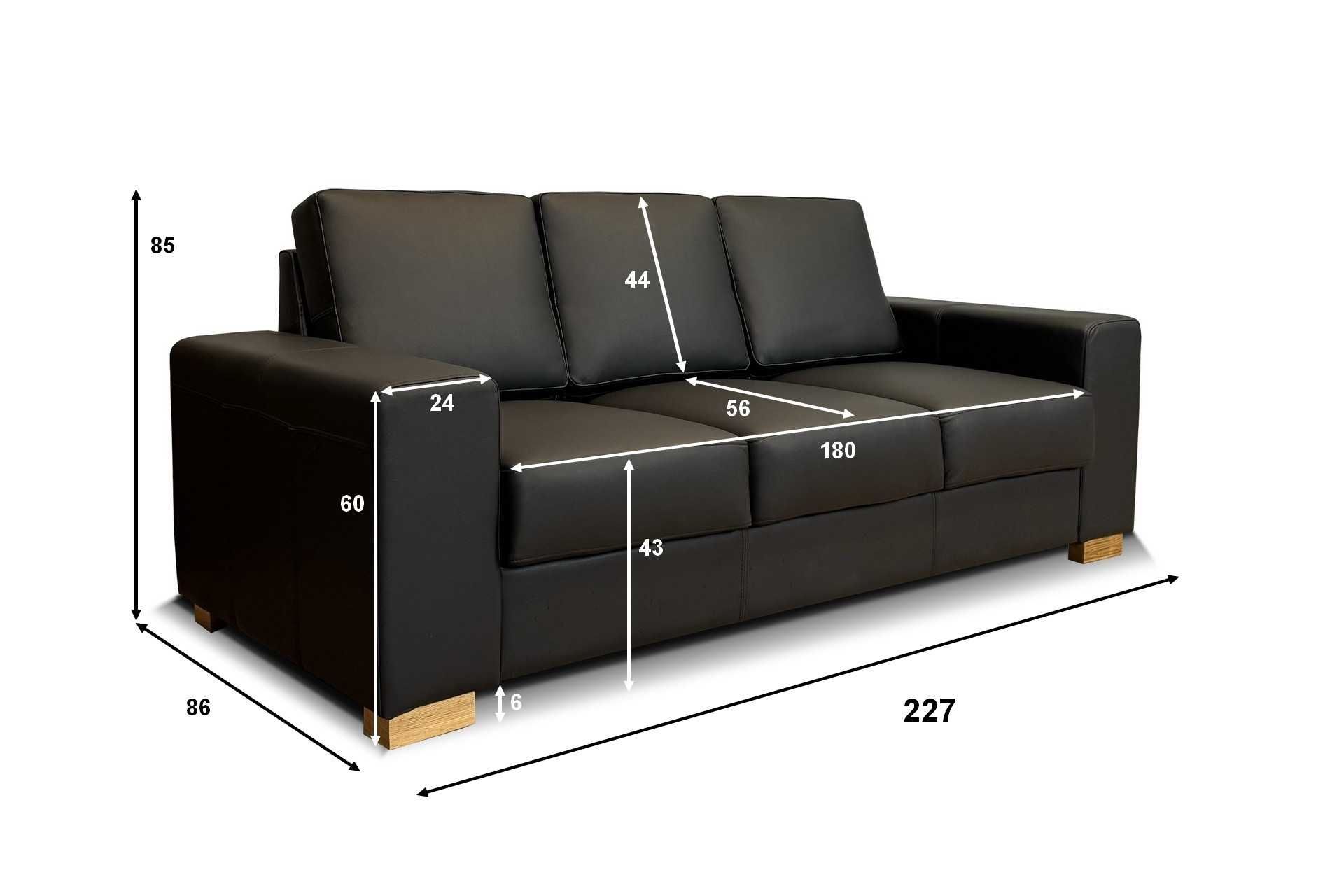 Sofa skórzana 227cm, kanapa ze skóry naturalnej, 100% skóra