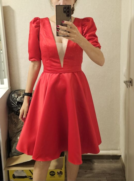 Плаття Сукня вечірня міді з рукавами червона красна