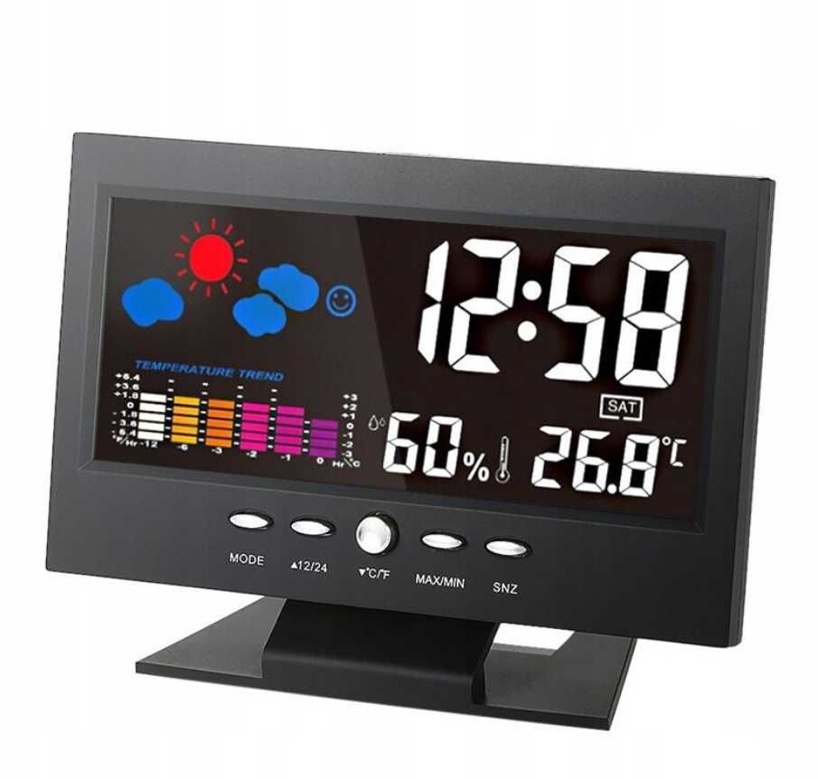 Zegar Domowy LCD BUDZIK Termometr Czarny kod 378