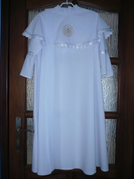 Alba sukienkowa dla dziewczynki 128/134 +wianek i rękawiczki