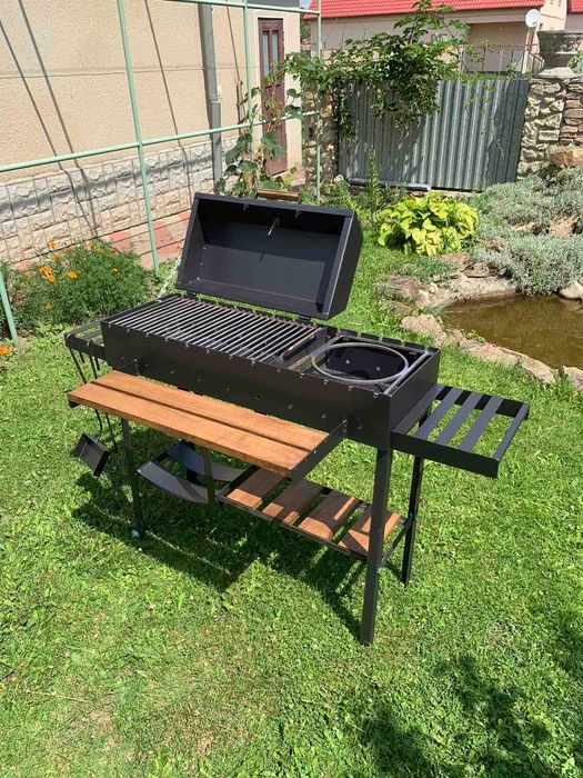 ПОСИЛЕНИЙ!Мангал з кришкою для барбекю метал 5 мм на 13 шампурів