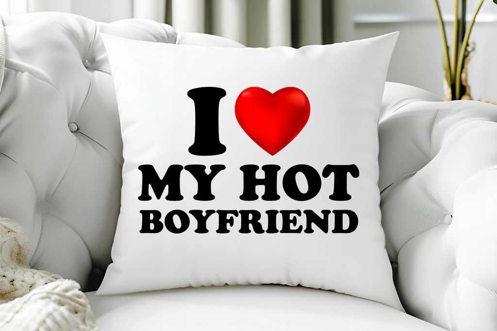 zestaw prezent święta poduszka + kubek i love my hot boyfriend + pudeł