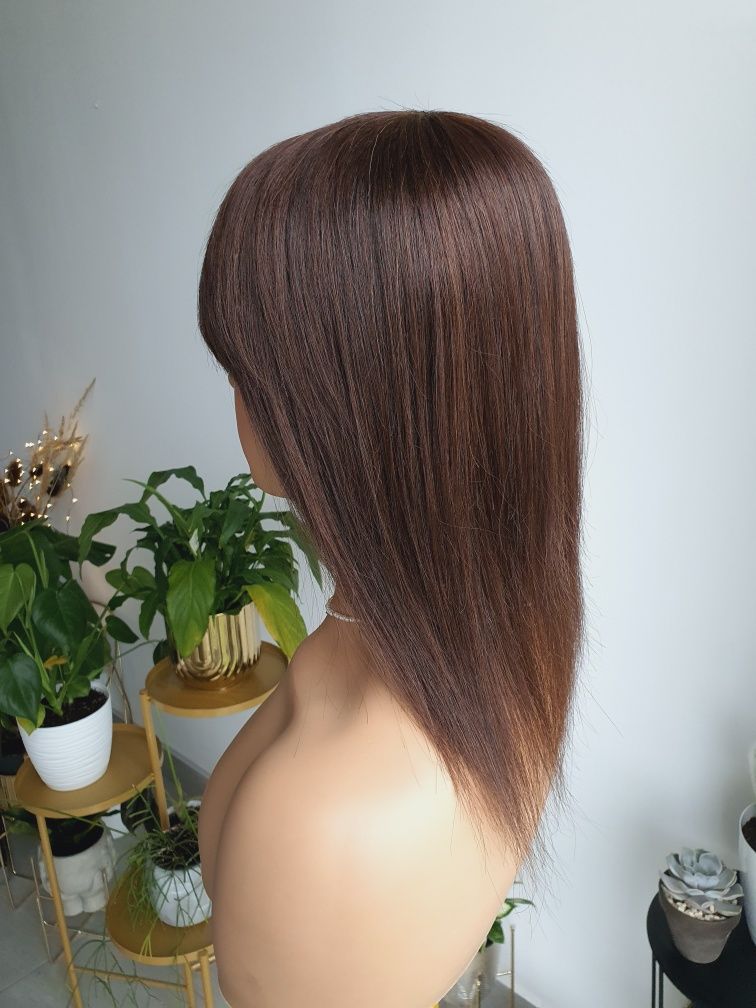 Tupet topper dopinka z włosów naturalnych w 100% brąz Jowita 40 cm