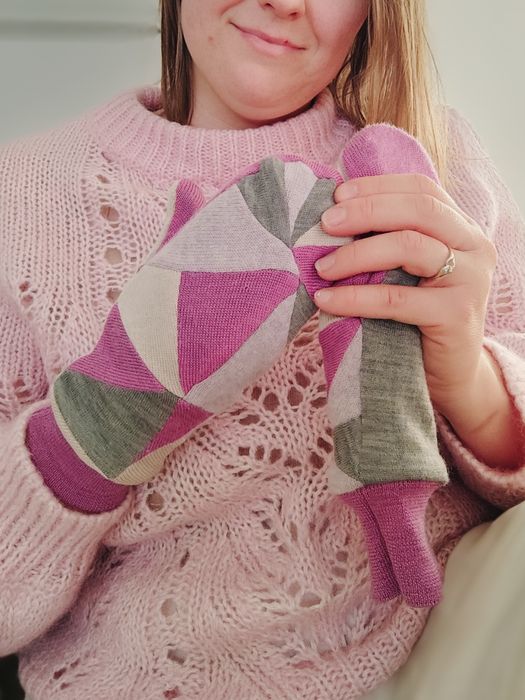 Rękawiczki patchworkowe damskie, 100% wełna, kaszmir