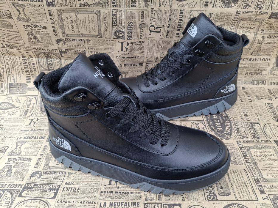 Мужские зимние кожаные прошитые кроссовки на молнии замке NORTH FACE