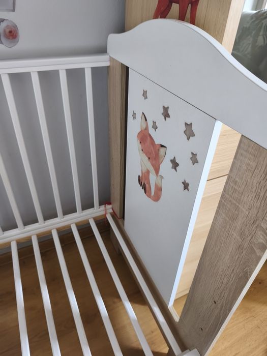 Łóżeczko niemowlęce dziecięce drewniane 120x60 dąb sonoma białe