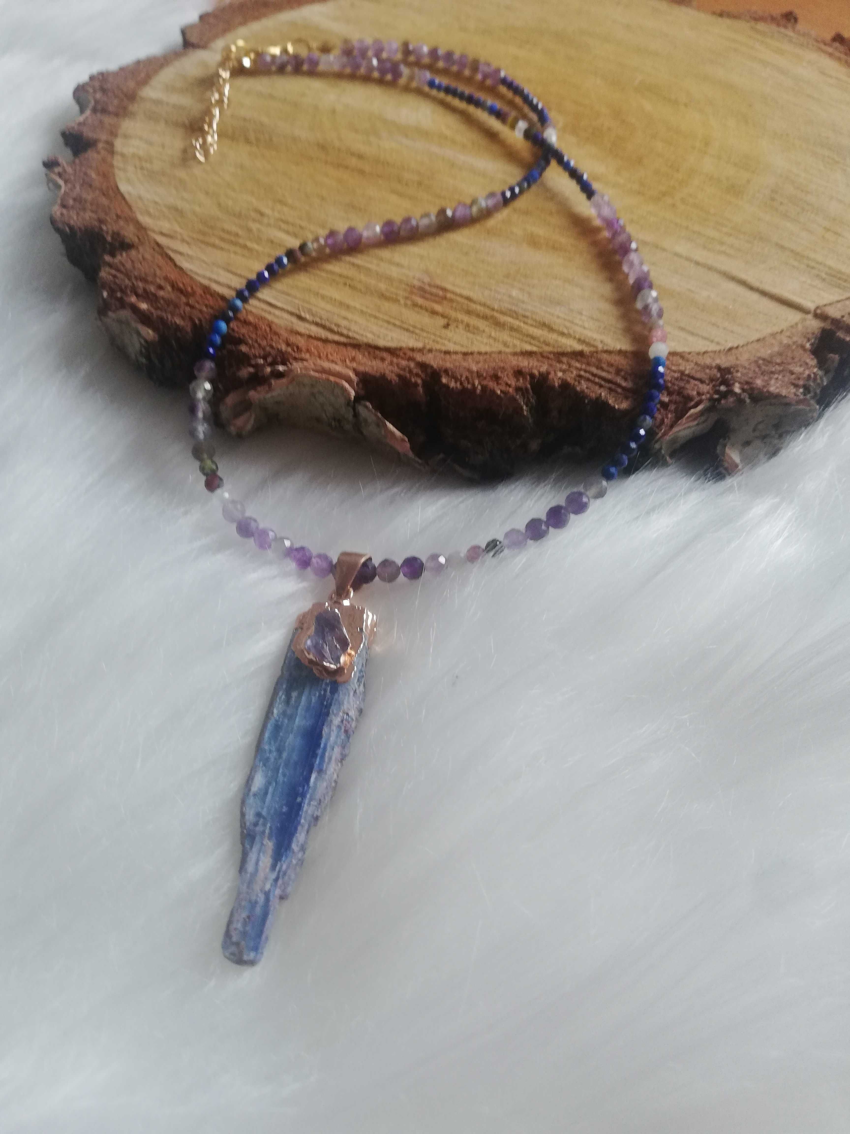 Naszyjnik z zawieszką Kyanit Ametyst turmalin lapis lazuli+bransoletka