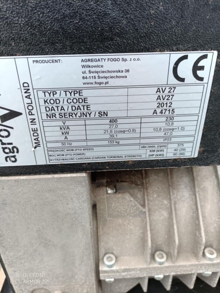 Agregat prądotwórczy 27 kVA