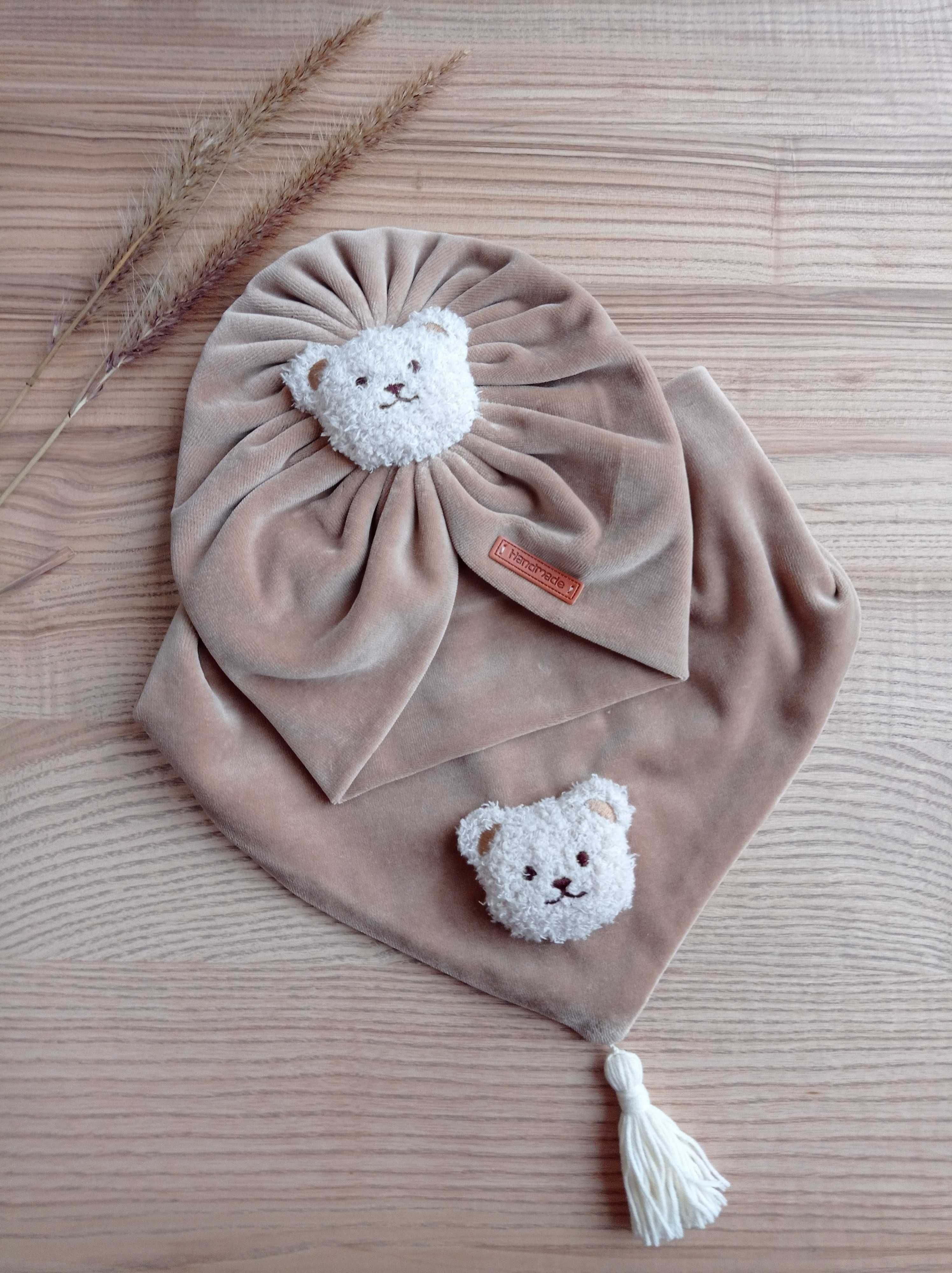 Welurowy komplet, turban z chustą, Handmade