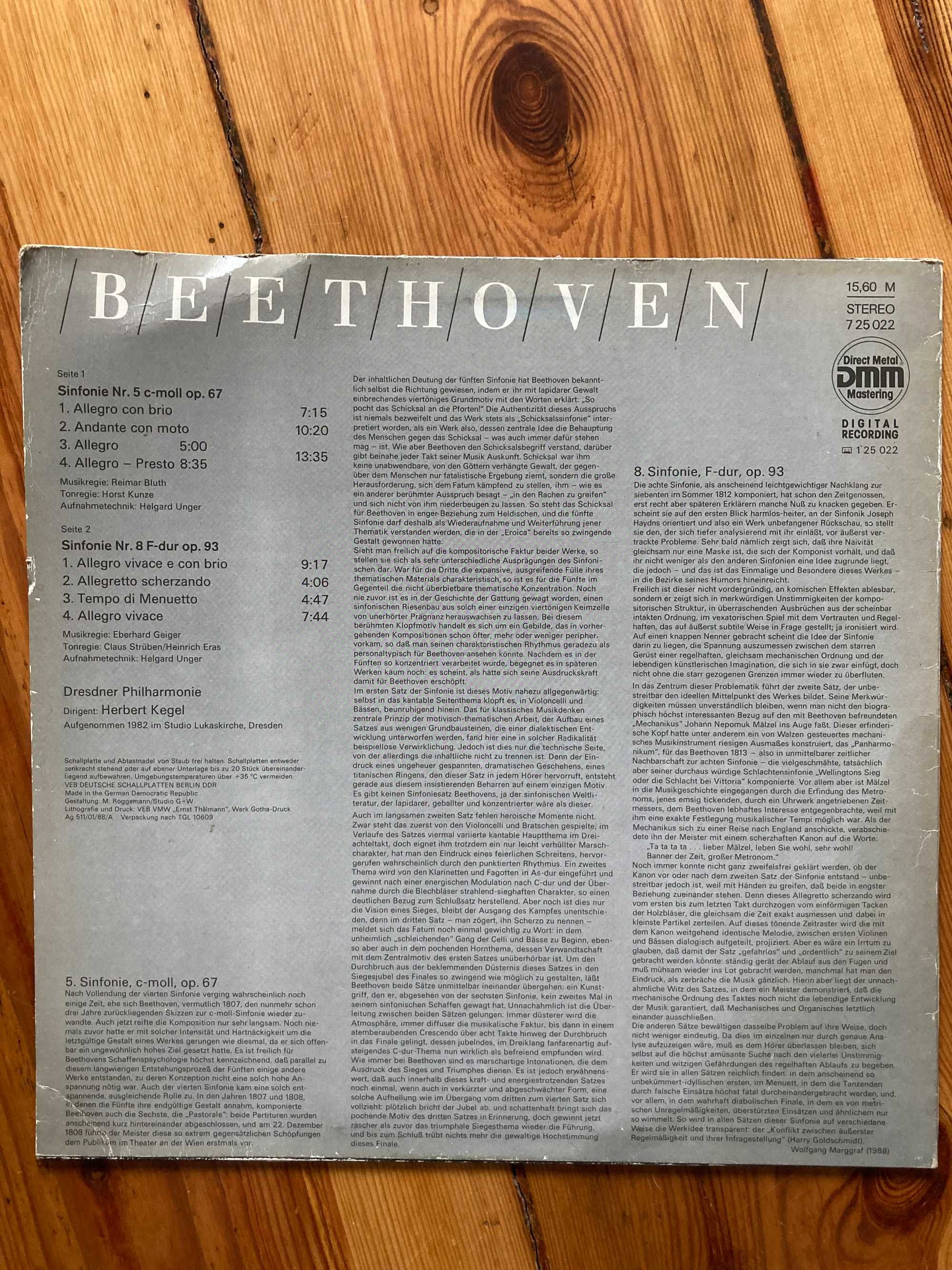 Płyta winylowa Beethoven - Sinfonie nr. 5 & Sinfonie nr. 8.