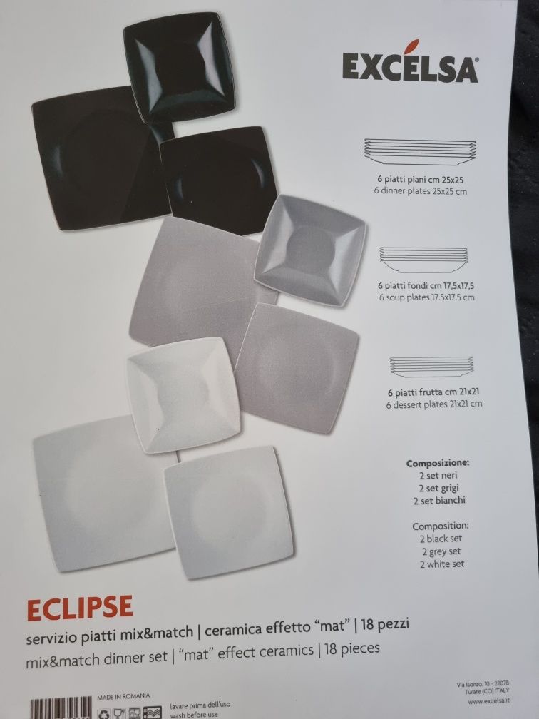 Zestaw obiadowy (talerze) Excelesa Eclipse - trzy kolory, 18 elementów