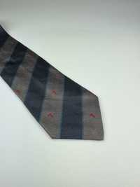 Trussardi granantowy szary jedwabny krawat w paski loga m24