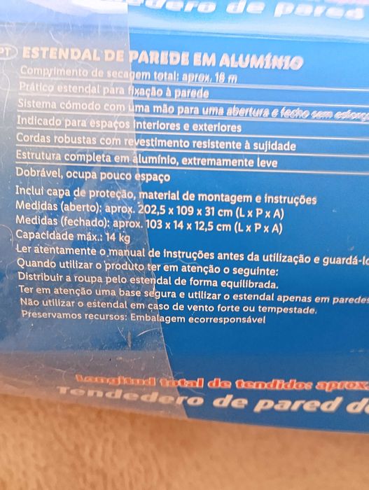 Estendal de parede em alumínio NOVO