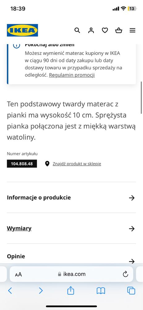 Materac piankowy ikea 160x200 AGOTNES