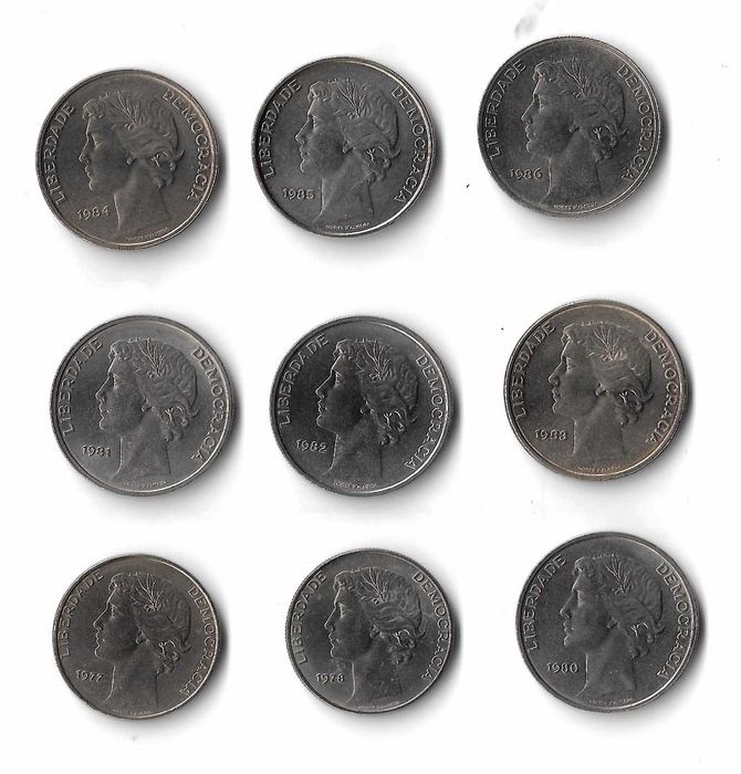 Moedas de 25$00 - 1977 a 1986 - Série Completa