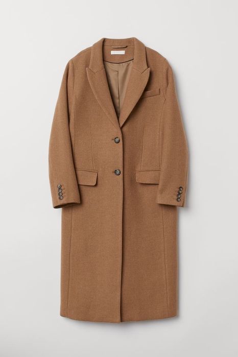 Płaszcz klasyczny H&M premium camel beżowy Basic taupe wełniany