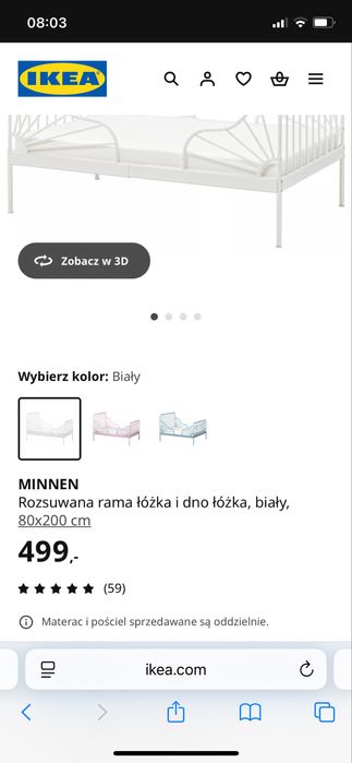 Łóżko dziecięce IKEA Minnem 80 cm/ 200 cm