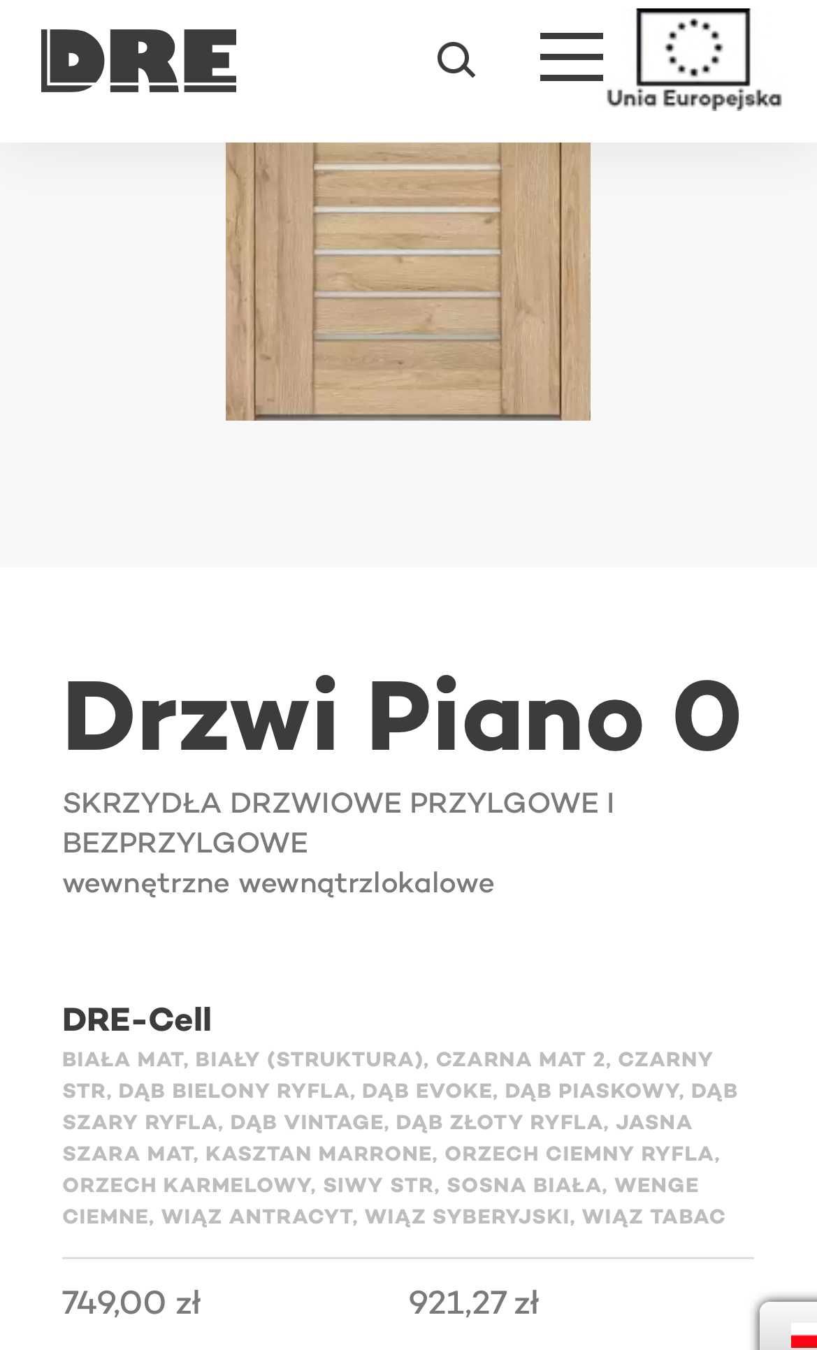 Drzwi wewnętrzne, DRE Piano, Orzech ryfla, 70L, Nowe