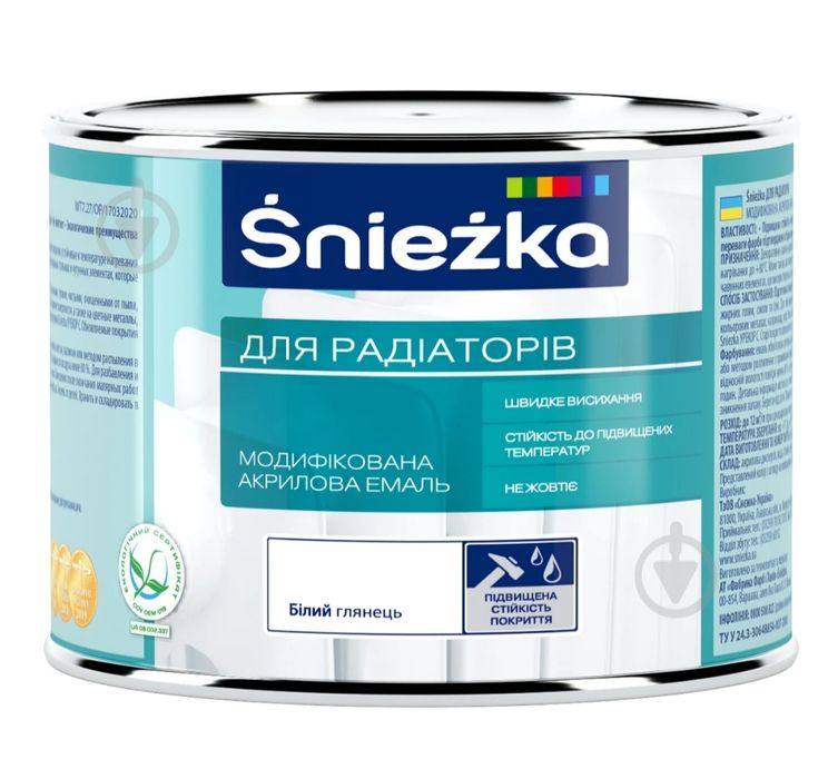 Краска Емаль Śnieżka для радіаторів, білий глянець, 0.4 л.