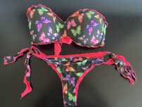 Biquini calzedonia preto e rosa padrao borboletas