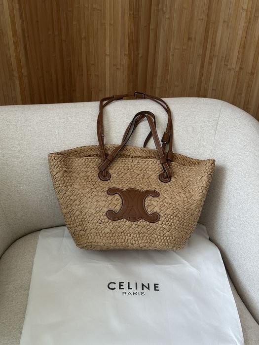 Сумка селін Celine Classic Panier in Raffia and calfskin  солома рафія