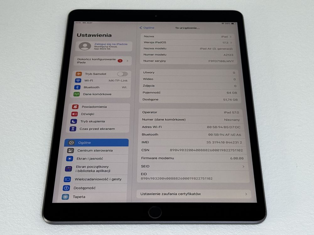 iPad Air 3 (A2123) - 64GB - Cellular (LTE) - faktura VAT 23%