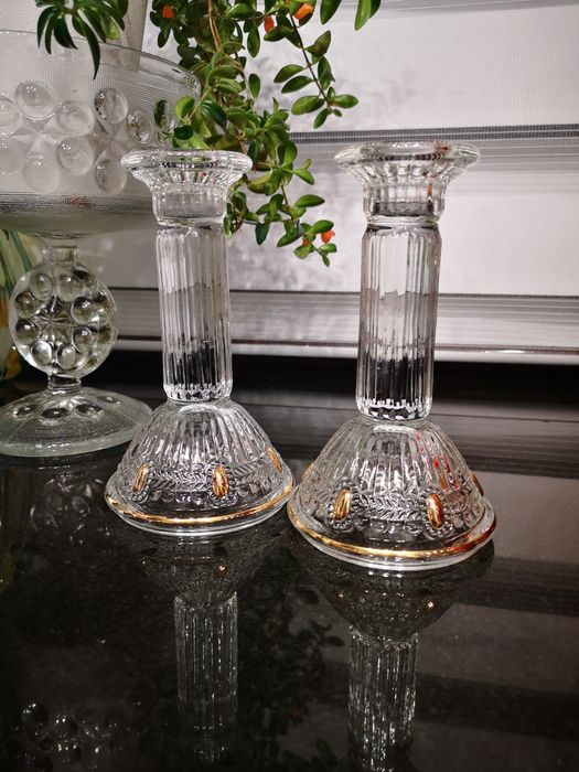 Świeczniki Oliwia stare szkło Ząbkowice PRL