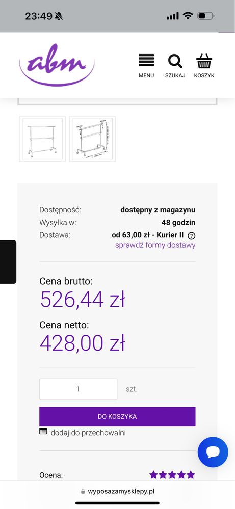 Stojak na ubrania wieszak na ubrania chromowany  regulowany