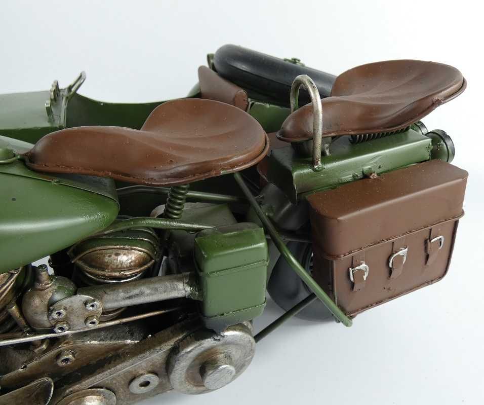 Duży Metalowy wojskowy MOTOCYKL z koszem retro pojazd model motor