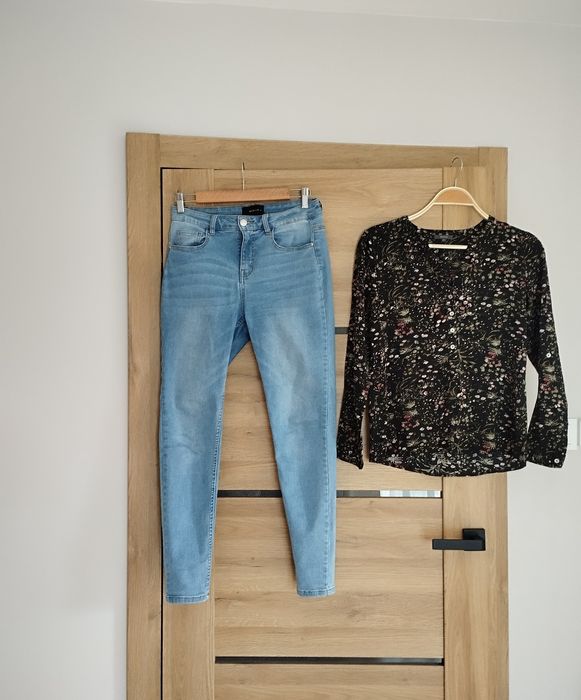 Spodnie jeansy Mohito 36+bluzka Montego 34 36 wiskoza