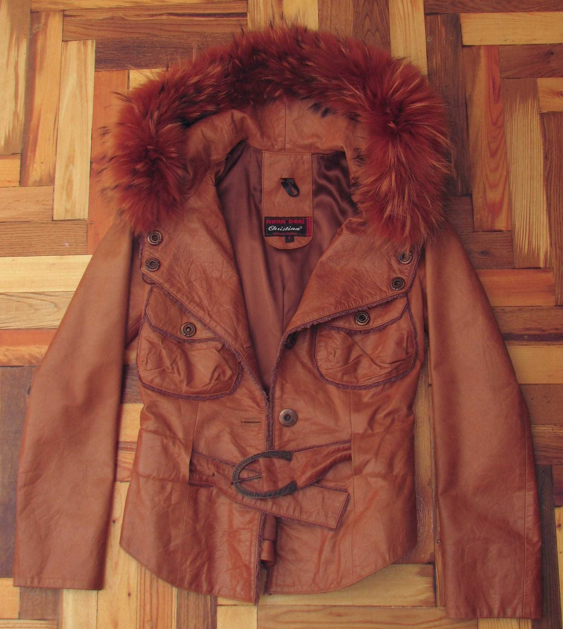 Кожанная куртка пиджак на утеплении с мехом, размер С