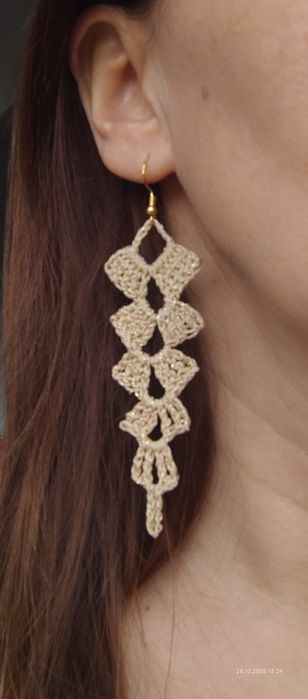 Kolczyki Boho własnoręcznie robione na szydełku podluzne