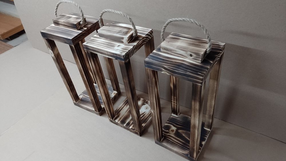 Lampion 3szt lampiony z drewna KOMPLET 36cm lampa loft latarnia