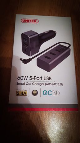 Ładowarka samochodowa USB 60W 4 porty 2.4A  + 1 port QC 3.0