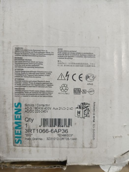 Contator Siemens 3RT1066-6AP36