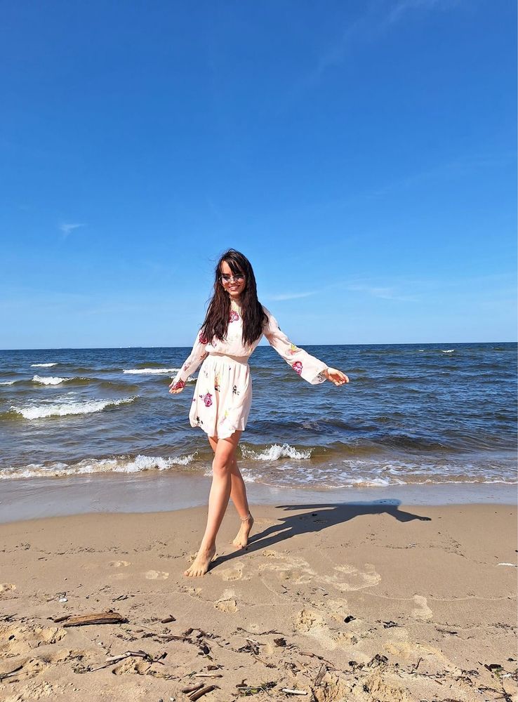 Nowa sukienka w kwiaty różowa pudrowa zwiewna modna 34 xs