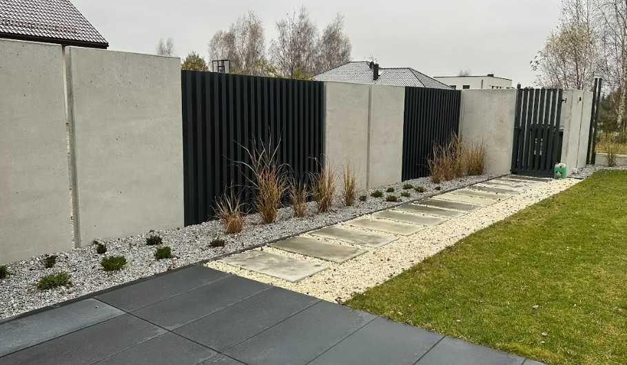 Nowoczesny mur ogrodzeniowy L-ka betonowa beton architektoniczny