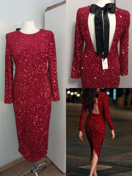 Rubinowa Czerwona cekinowa sukienka świąteczna Andrzejki Sylwester 38