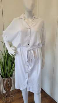 Sukienka damska letnia plażowa koszulowa biała uni