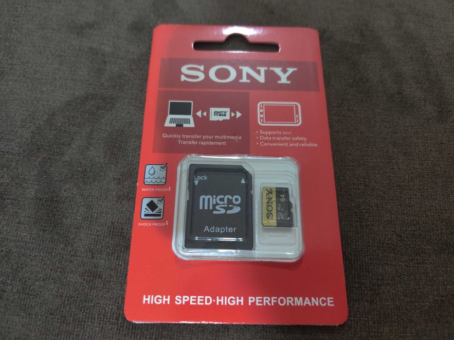 Фейковая Карта памяти SONY micro SD XC 64Gb U3 V30 A1 10С + SD адаптер