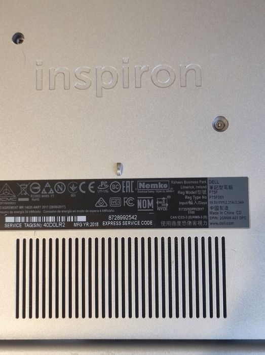 Продам ноутбук dell p75f001