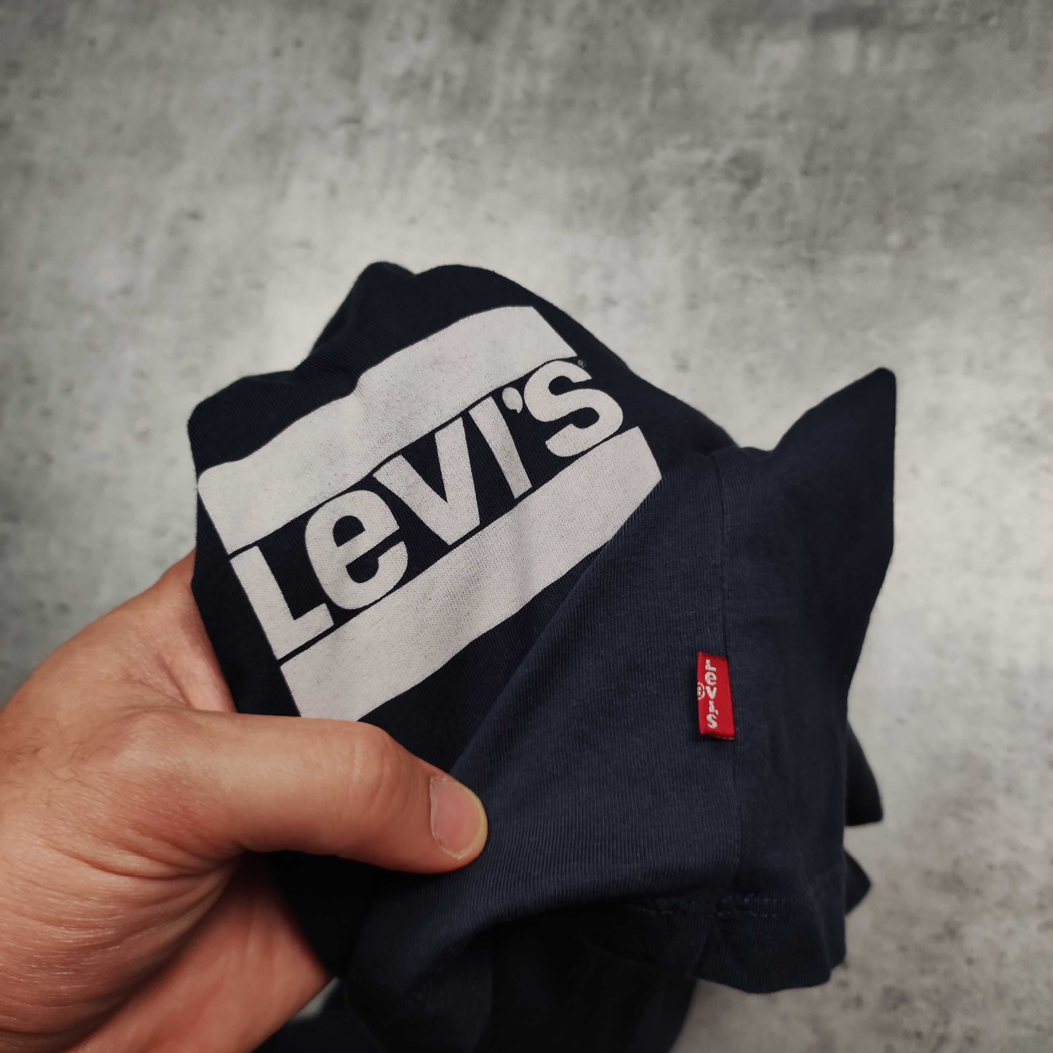 MĘSKA Koszulka Granatowa Bawełna Codzienna Logo Levis Casual