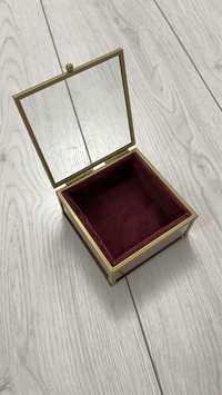Pudełko na obrączki szklane złote aksamit